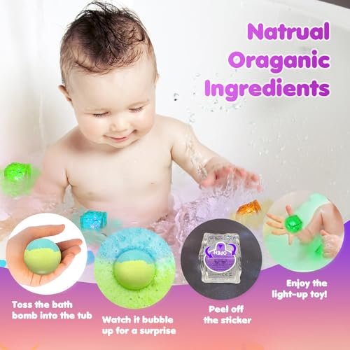 8 Pack Light Up Bath Bombs for Kids with Surprise Toys Inside - 3.5 oz Each, Handmade with Essential Oils, Moisturizing Spa Gift Set for Women, Birthday, Party, Christmas Avelisse