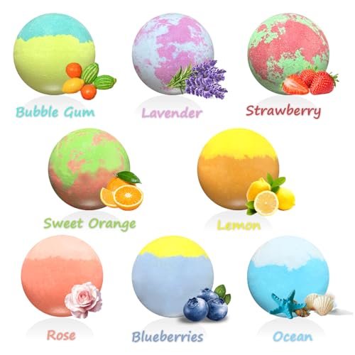 8 Pack Light Up Bath Bombs for Kids with Surprise Toys Inside - 3.5 oz Each, Handmade with Essential Oils, Moisturizing Spa Gift Set for Women, Birthday, Party, Christmas Avelisse