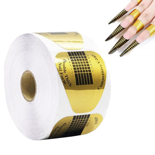 500 Pcs Gold Horseshoe Nail Forms – Nail Extension Guide Paper Forms for Builder Gel, Polygel, Acrylic Nails