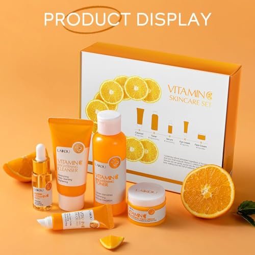 Yasovigi Vitamin C Skincare Set – Moisturizing Face Care Kit with Cleanser, Serum, Cream, Eye Cream & Toner for Hydrating and Anti-Aging Skin Avelisse