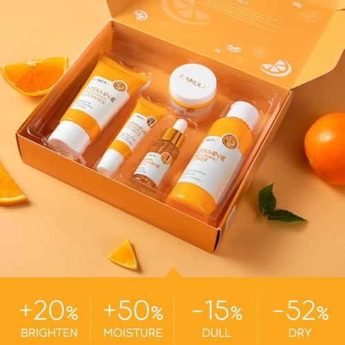 Yasovigi Vitamin C Skincare Set – Moisturizing Face Care Kit with Cleanser, Serum, Cream, Eye Cream & Toner for Hydrating and Anti-Aging Skin Avelisse