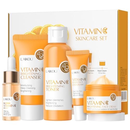 Yasovigi Vitamin C Skincare Set – Moisturizing Face Care Kit with Cleanser, Serum, Cream, Eye Cream & Toner for Hydrating and Anti-Aging Skin Avelisse