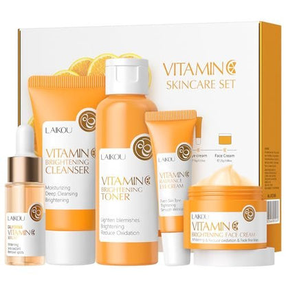 Yasovigi Vitamin C Skincare Set – Moisturizing Face Care Kit with Cleanser, Serum, Cream, Eye Cream & Toner for Hydrating and Anti-Aging Skin Avelisse