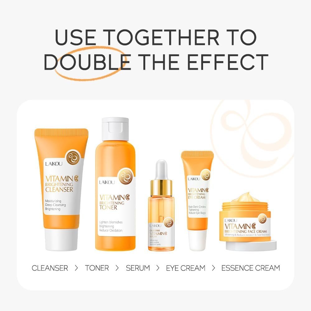 Yasovigi Vitamin C Skincare Set – Moisturizing Face Care Kit with Cleanser, Serum, Cream, Eye Cream & Toner for Hydrating and Anti-Aging Skin Avelisse