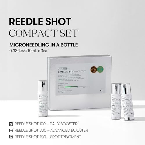 VT COSMETICS Reedle Shot Compact Set - Microneedling Serum Gift Set with Reedle Shot 100, 300, 700 (0.34 oz / 10ml each) for Exfoliating & Anti-Aging, Travel Size Skincare for Glass Skin Avelisse