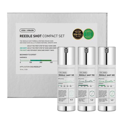 VT COSMETICS Reedle Shot Compact Set - Microneedling Serum Gift Set with Reedle Shot 100, 300, 700 (0.34 oz / 10ml each) for Exfoliating & Anti-Aging, Travel Size Skincare for Glass Skin Avelisse