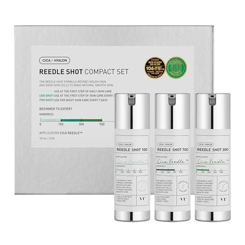 VT COSMETICS Reedle Shot Compact Set - Microneedling Serum Gift Set with Reedle Shot 100, 300, 700 (0.34 oz / 10ml each) for Exfoliating & Anti-Aging, Travel Size Skincare for Glass Skin Avelisse
