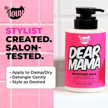 The Doux DEAR MAMA Moisture Milk – Leave In Conditioner for Curly Hair with Aloe & Pineapple – Curl Refresher, Detangler & Deep Conditioner for Natural Hair Care, 12 oz