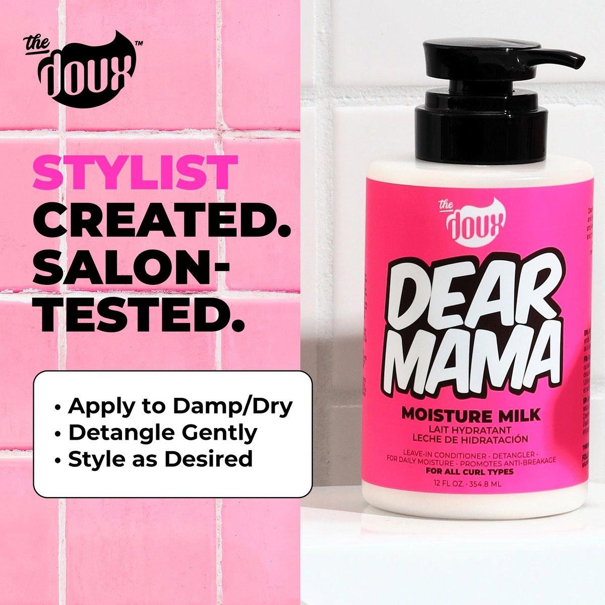 The Doux DEAR MAMA Moisture Milk – Leave In Conditioner for Curly Hair with Aloe & Pineapple – Curl Refresher, Detangler & Deep Conditioner for Natural Hair Care, 12 oz - görsel 3