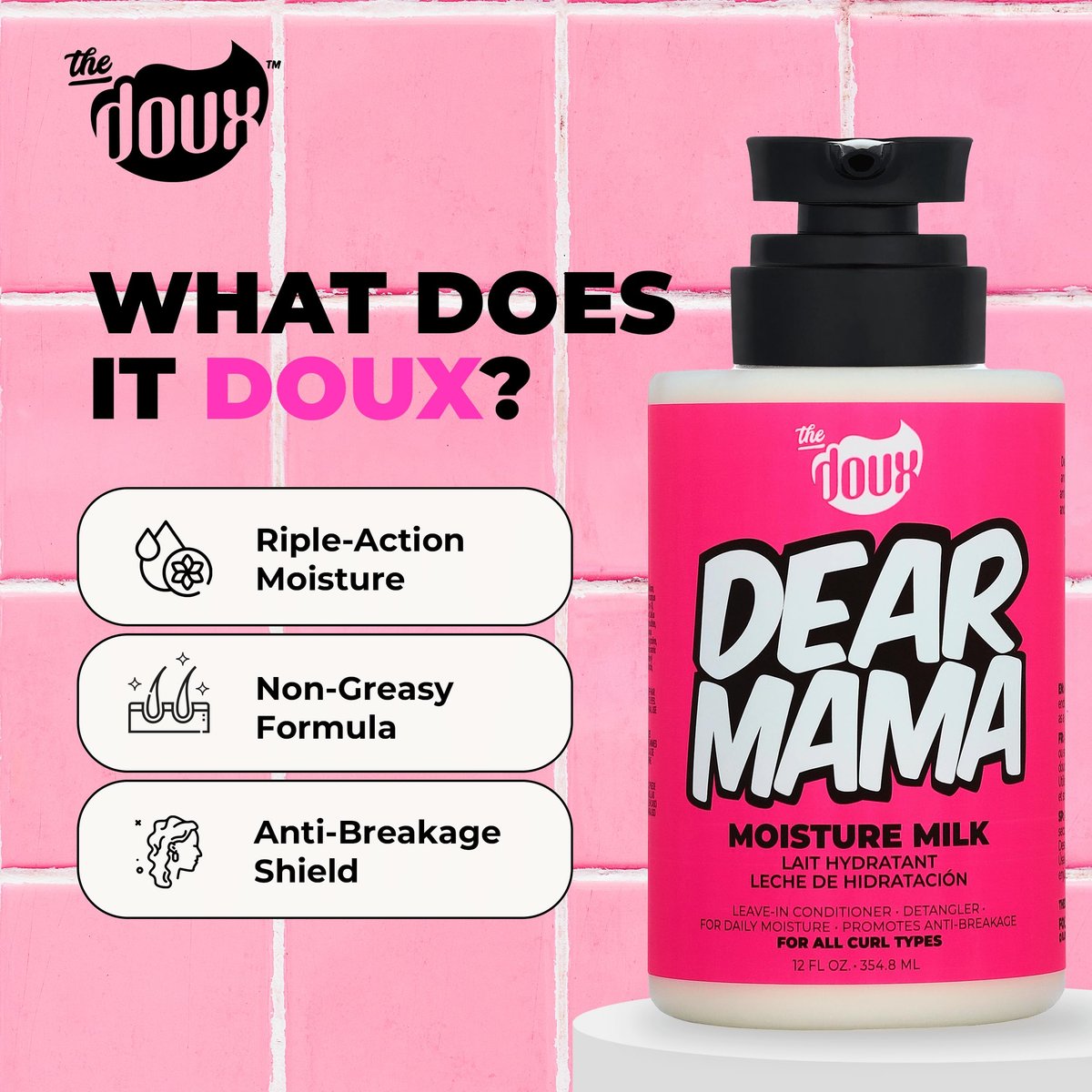 The Doux DEAR MAMA Moisture Milk – Leave In Conditioner for Curly Hair with Aloe & Pineapple – Curl Refresher, Detangler & Deep Conditioner for Natural Hair Care, 12 oz - görsel 7