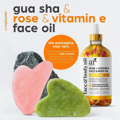 ArtNaturals Vitamin E Bio Oil 4oz + Gua Sha Facial Tools Set - Organic Face & Body Moisturizer for Scars, Stretch Marks, Cellulite & Nails Avelisse