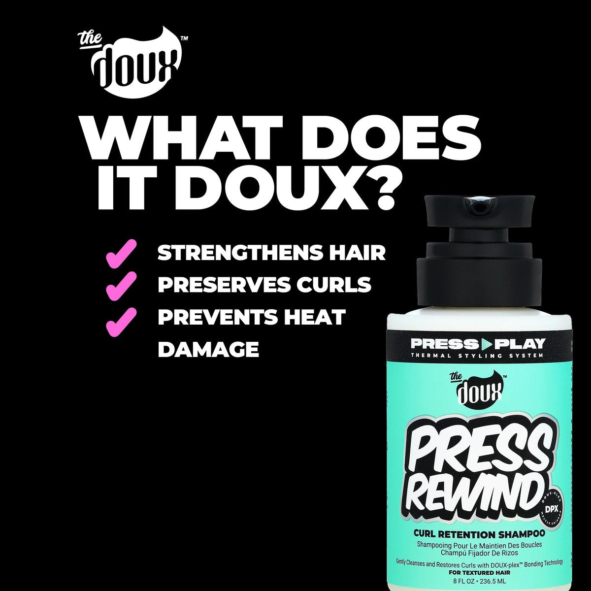 The Doux PRESS REWIND Curl Retention Shampoo – Anti-Frizz Hydrating Shampoo for Curly Hair with Aloe & Pataua Oil – Sulfate-Free, 8 oz Avelisse