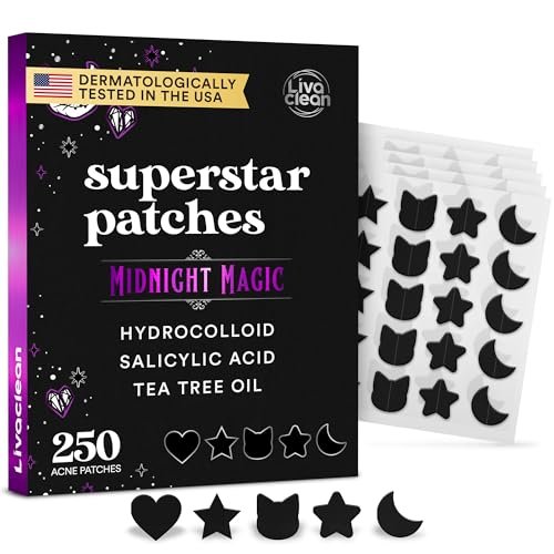 LivaClean 250CT Black Star Pimple Patches for Face - Hello Kitty Pimple Patches Black with Salicylic Acid & Tea Tree Oil - Hydrocolloid Acne Patch, Cute Face Stickers, Zit Patch - görsel 2