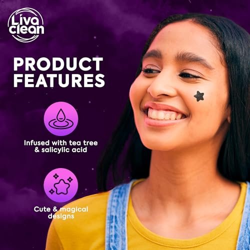 LivaClean 250CT Black Star Pimple Patches for Face - Hello Kitty Pimple Patches Black with Salicylic Acid & Tea Tree Oil - Hydrocolloid Acne Patch, Cute Face Stickers, Zit Patch - görsel 10