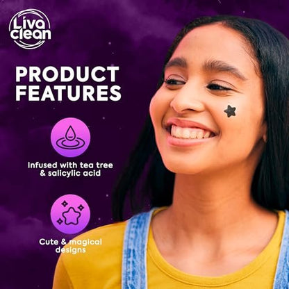 LivaClean 250CT Black Star Pimple Patches for Face - Hello Kitty Pimple Patches Black with Salicylic Acid & Tea Tree Oil - Hydrocolloid Acne Patch, Cute Face Stickers, Zit Patch