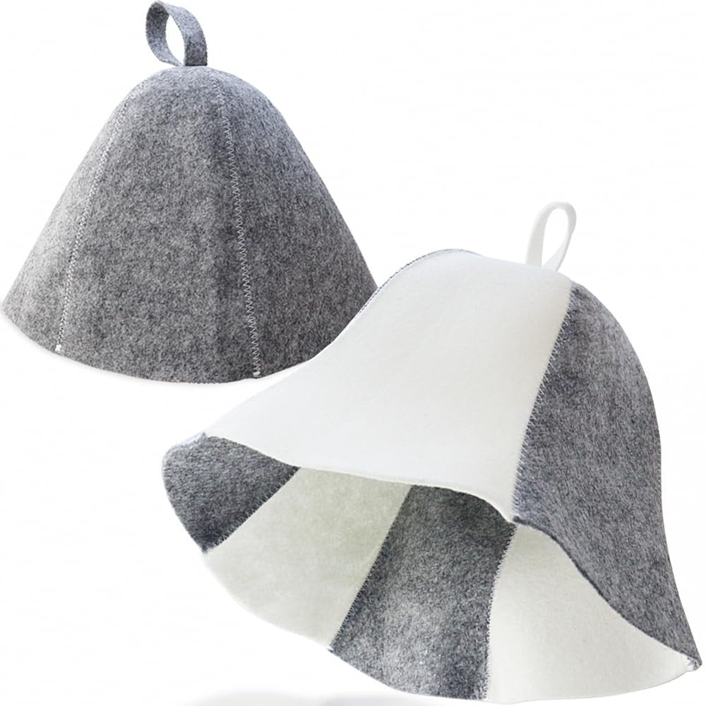 2 Pack Sauna Hat - Polished Wool Hat for Sauna, Banya Bath House Head Protection, Unisex Russian Banya Hat for Men and Women, White - görsel 1