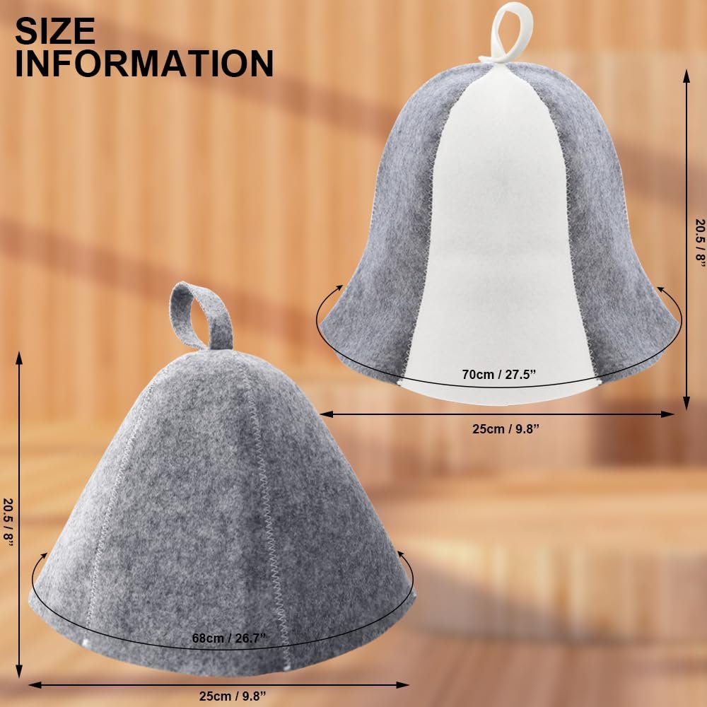 2 Pack Sauna Hat - Polished Wool Hat for Sauna, Banya Bath House Head Protection, Unisex Russian Banya Hat for Men and Women, White - görsel 9