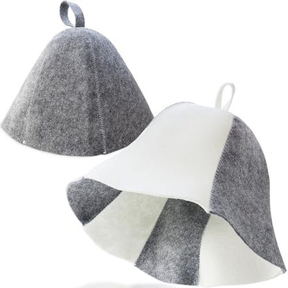 2 Pack Sauna Hat - Polished Wool Hat for Sauna, Banya Bath House Head Protection, Unisex Russian Banya Hat for Men and Women, White