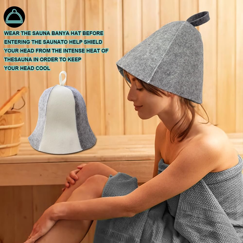 2 Pack Sauna Hat - Polished Wool Hat for Sauna, Banya Bath House Head Protection, Unisex Russian Banya Hat for Men and Women, White - görsel 3