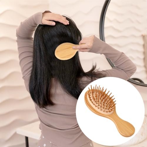 Natural Bamboo Mini Paddle Detangling Hairbrush - Portable Bamboo Bristles Scalp Massage Comb for Women, Men & Kids - Anti-Static Travel Brush for Thick, Thin, Curly & Dry Hair - görsel 10