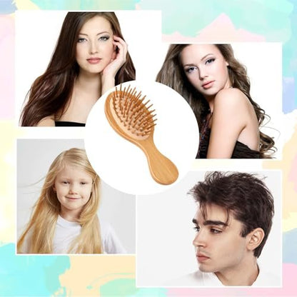 Natural Bamboo Mini Paddle Detangling Hairbrush - Portable Bamboo Bristles Scalp Massage Comb for Women, Men & Kids - Anti-Static Travel Brush for Thick, Thin, Curly & Dry Hair