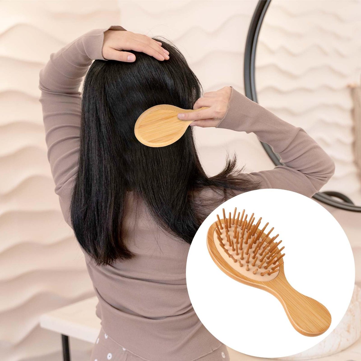 Natural Bamboo Mini Paddle Detangling Hairbrush - Portable Bamboo Bristles Scalp Massage Comb for Women, Men & Kids - Anti-Static Travel Brush for Thick, Thin, Curly & Dry Hair - görsel 9