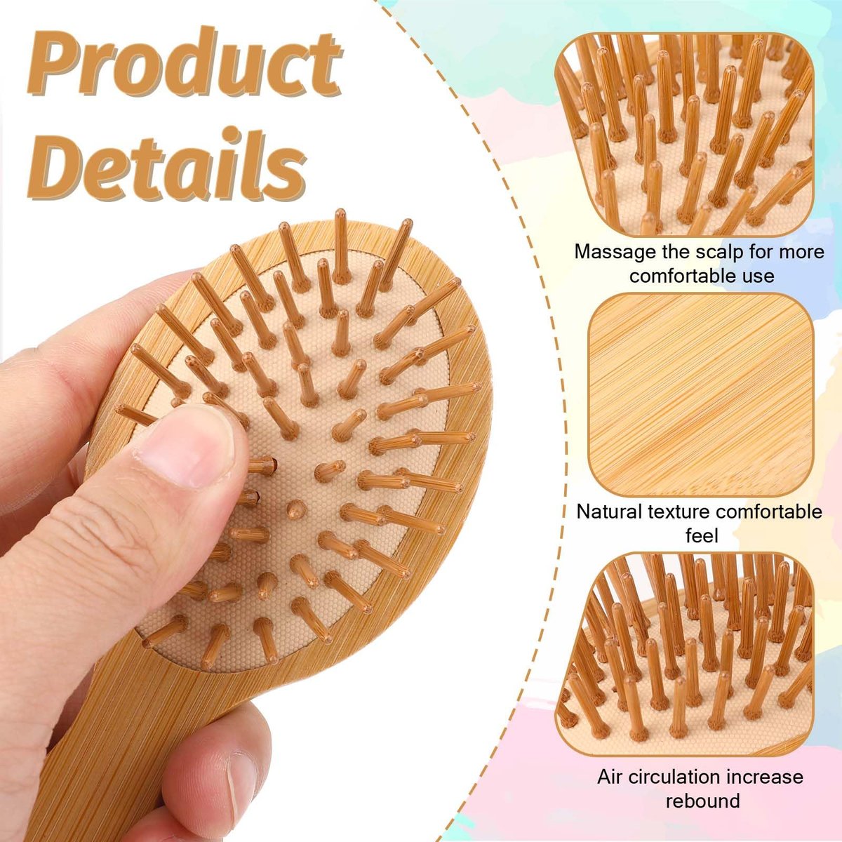 Natural Bamboo Mini Paddle Detangling Hairbrush - Portable Bamboo Bristles Scalp Massage Comb for Women, Men & Kids - Anti-Static Travel Brush for Thick, Thin, Curly & Dry Hair - görsel 3
