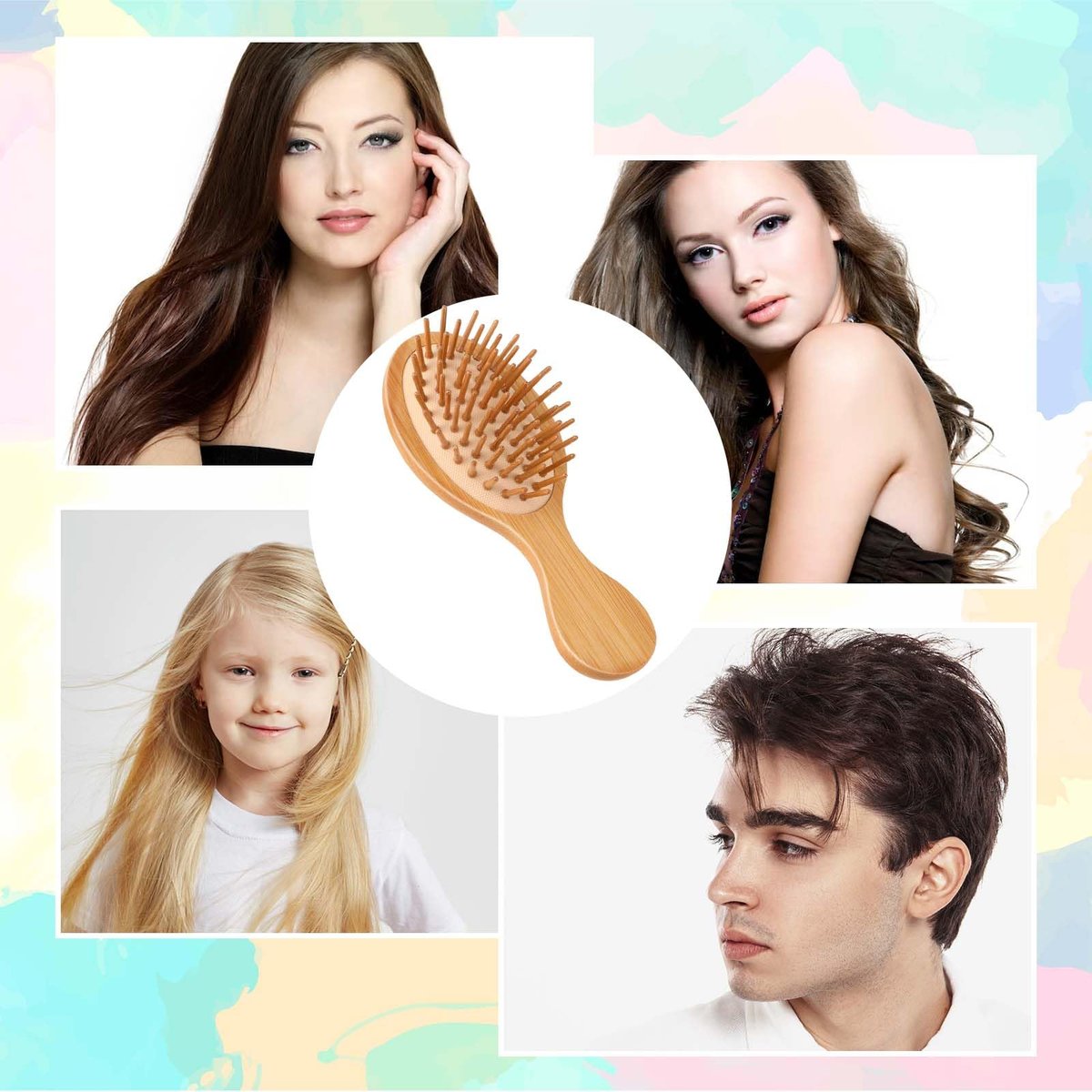 Natural Bamboo Mini Paddle Detangling Hairbrush - Portable Bamboo Bristles Scalp Massage Comb for Women, Men & Kids - Anti-Static Travel Brush for Thick, Thin, Curly & Dry Hair - görsel 13