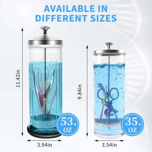42.3 oz Barbicide Disinfectant Jar with Anti-Slip Pad - Large 1250 ml Disinfectant Container for Nail Tools, Barber & Spa Implements with Removable Straining Tray (Clear) Avelisse