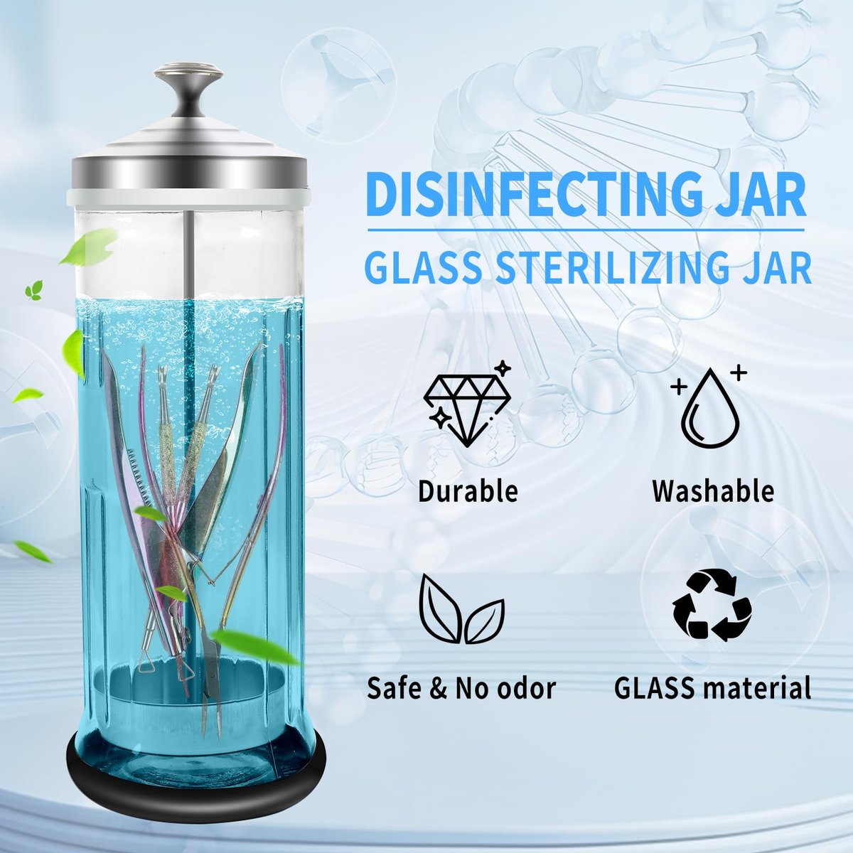 42.3 oz Barbicide Disinfectant Jar with Anti-Slip Pad - Large 1250 ml Disinfectant Container for Nail Tools, Barber & Spa Implements with Removable Straining Tray (Clear) Avelisse