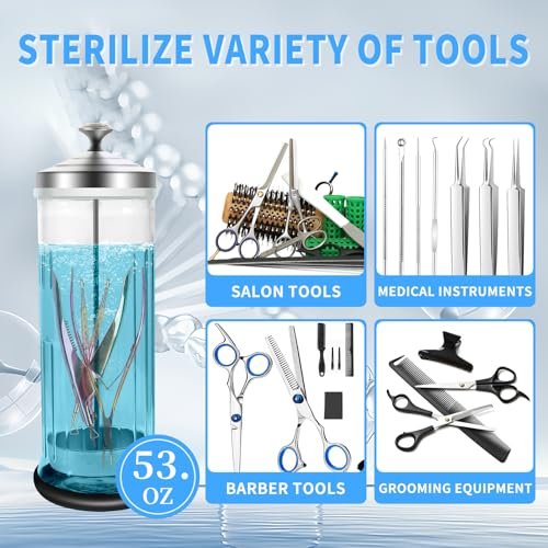 42.3 oz Barbicide Disinfectant Jar with Anti-Slip Pad - Large 1250 ml Disinfectant Container for Nail Tools, Barber & Spa Implements with Removable Straining Tray (Clear) Avelisse