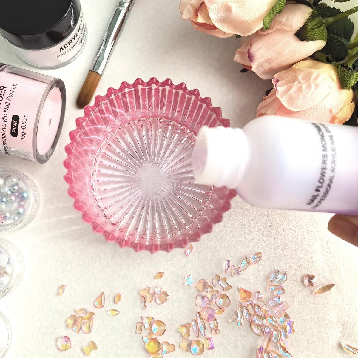 CORFULRA Monomer Dish - Large Glass Dappen Dish for Acrylic Nail Powder, Acetone Nail Polish Remover Holder - Pink - görsel 11