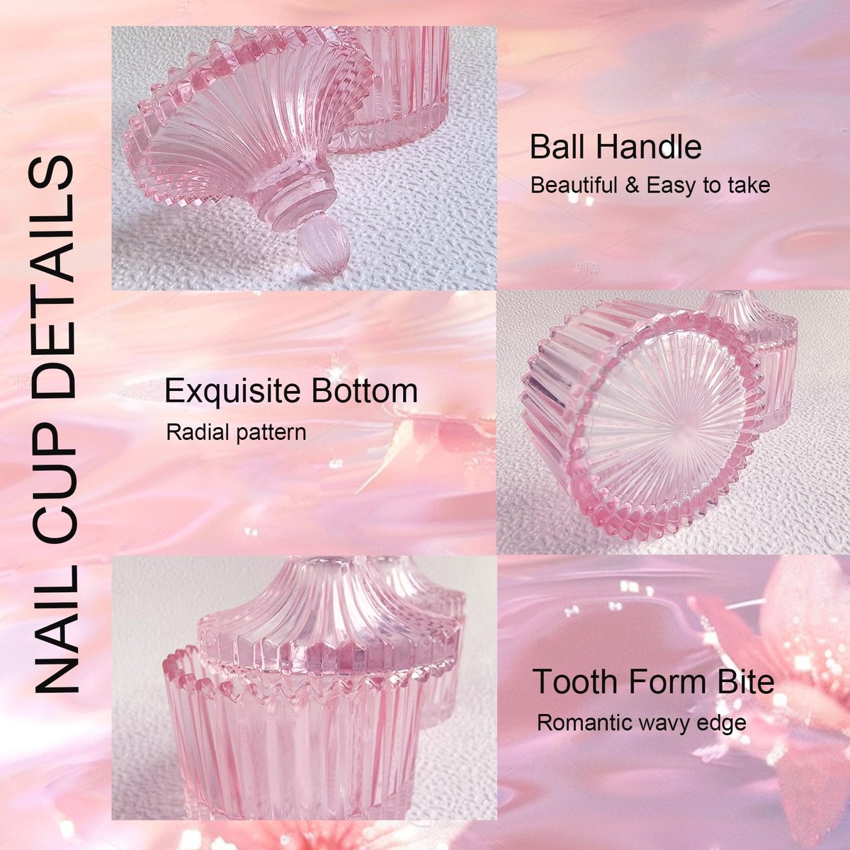 CORFULRA Monomer Dish - Large Glass Dappen Dish for Acrylic Nail Powder, Acetone Nail Polish Remover Holder - Pink - görsel 3