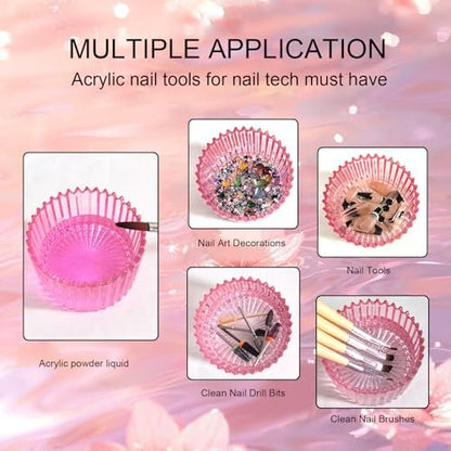 CORFULRA Monomer Dish - Large Glass Dappen Dish for Acrylic Nail Powder, Acetone Nail Polish Remover Holder - Pink