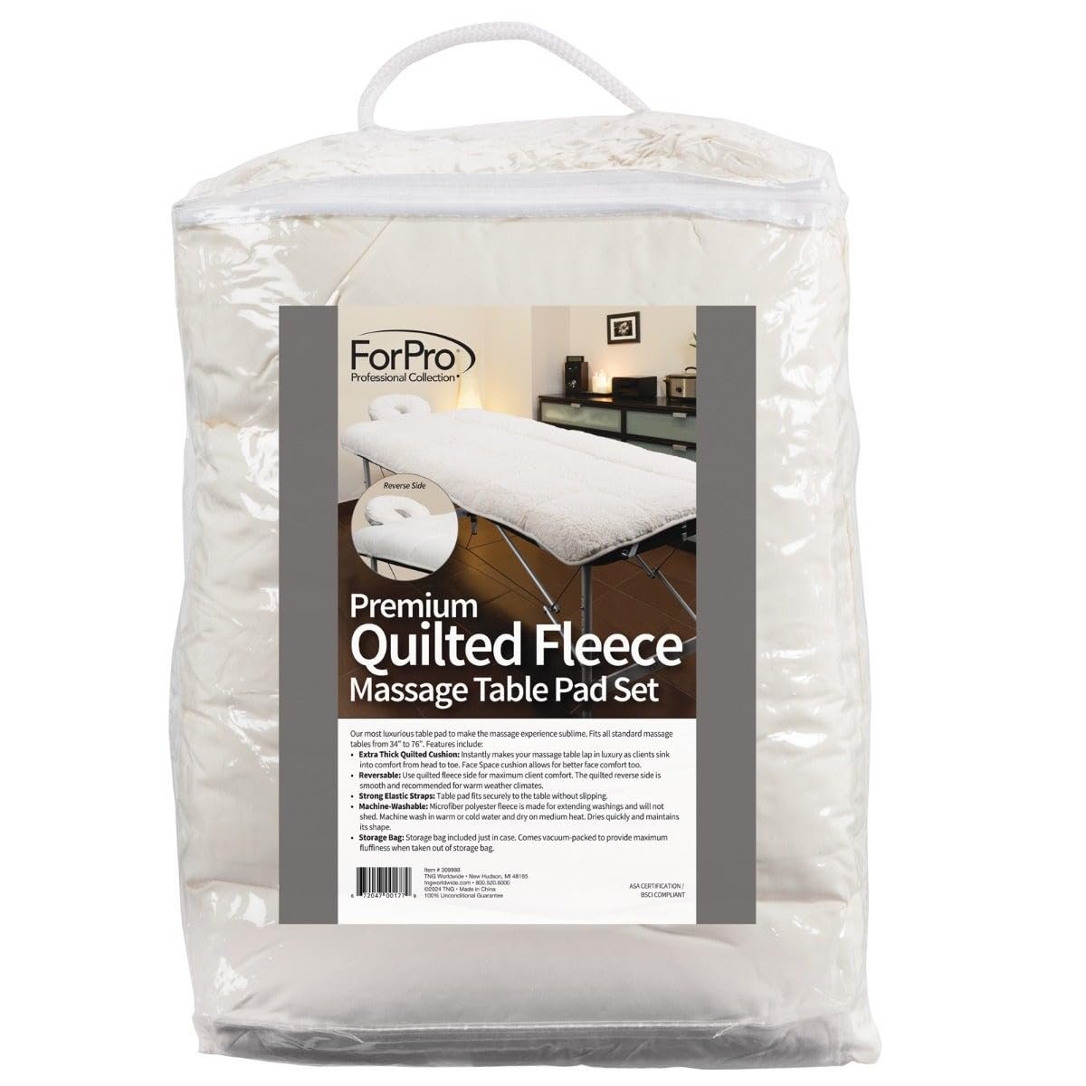 ForPro Premium Quilted Fleece Table Pad Set - Natural, Extra Soft, Hypoallergenic Massage Table Pad with Face Rest Cover Avelisse