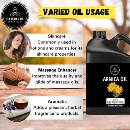 Naturevibe Botanicals Arnica Oil 32 oz - 100% Pure & Natural for Skin and Hair Care Avelisse