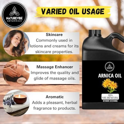 Naturevibe Botanicals Arnica Oil 32 oz - 100% Pure & Natural for Skin and Hair Care Avelisse