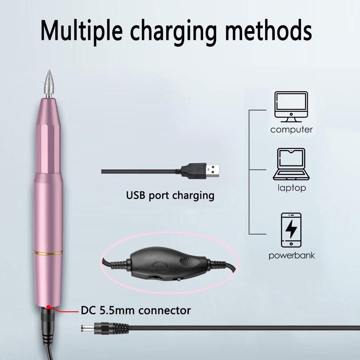 Electric Nail Drill Power Cord Replacement USB Charger for Portable Nail Drills - görsel 5