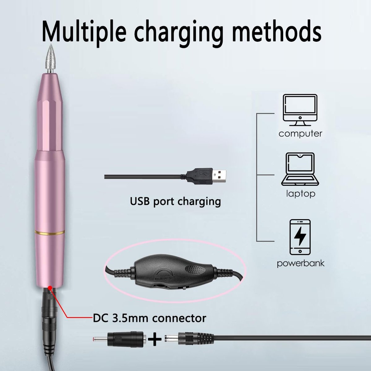 Electric Nail Drill Power Cord Replacement USB Charger for Portable Nail Drills - görsel 7