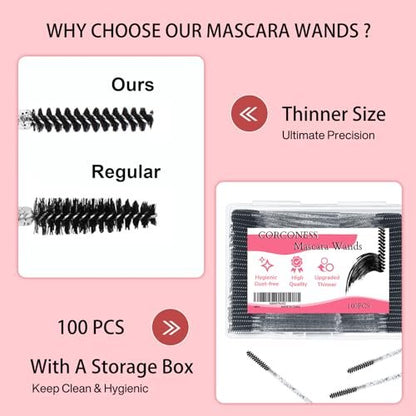 Corconess 100Pcs Mini Spoolies for Eyelash Extensions - Disposable Lash Spoolies, Micro Eyebrow Brush, Mascara Wands, Lash Tech Supplies