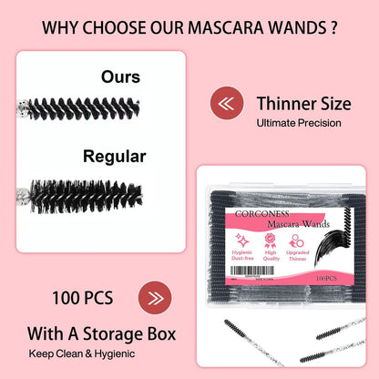 Corconess 100Pcs Mini Spoolies for Eyelash Extensions - Disposable Lash Spoolies, Micro Eyebrow Brush, Mascara Wands, Lash Tech Supplies