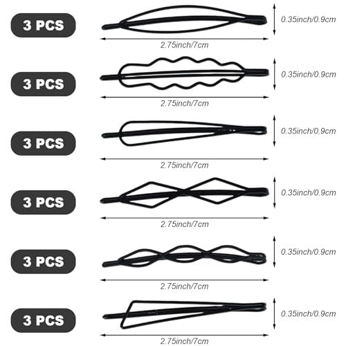 Naturahand 18 PCS Geometric Metal Hair Clips - 2.7 Inch Minimalist Hair Pins for Women and Girls, Wave Hair Barrettes for Wedding Dainty Styling Accessories (Black, 6 Styles) - görsel 4