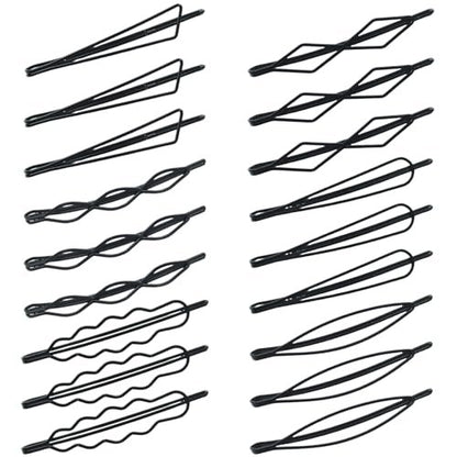 Naturahand 18 PCS Geometric Metal Hair Clips - 2.7 Inch Minimalist Hair Pins for Women and Girls, Wave Hair Barrettes for Wedding Dainty Styling Accessories (Black, 6 Styles)