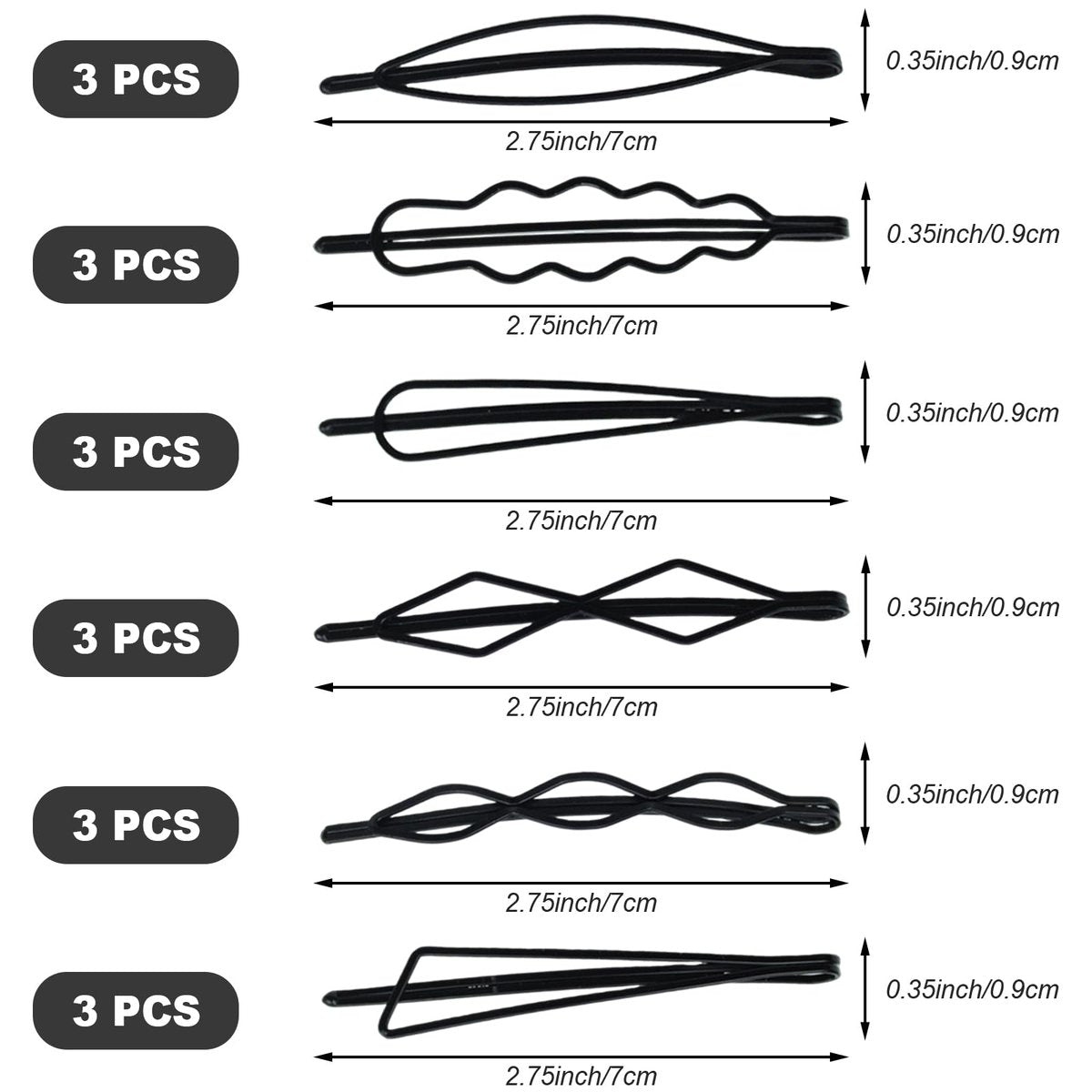 Naturahand 18 PCS Geometric Metal Hair Clips - 2.7 Inch Minimalist Hair Pins for Women and Girls, Wave Hair Barrettes for Wedding Dainty Styling Accessories (Black, 6 Styles) - görsel 3