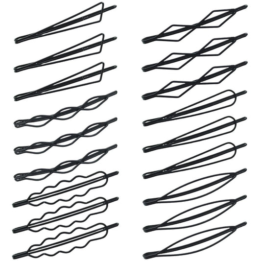 Naturahand 18 PCS Geometric Metal Hair Clips - 2.7 Inch Minimalist Hair Pins for Women and Girls, Wave Hair Barrettes for Wedding Dainty Styling Accessories (Black, 6 Styles)