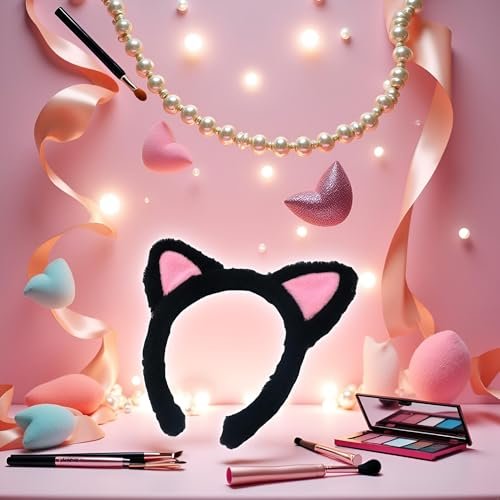 Plush Cat Ears Headbands - Soft Hair Accessories for Makeup, Shower, Teen Girls and Women - görsel 7