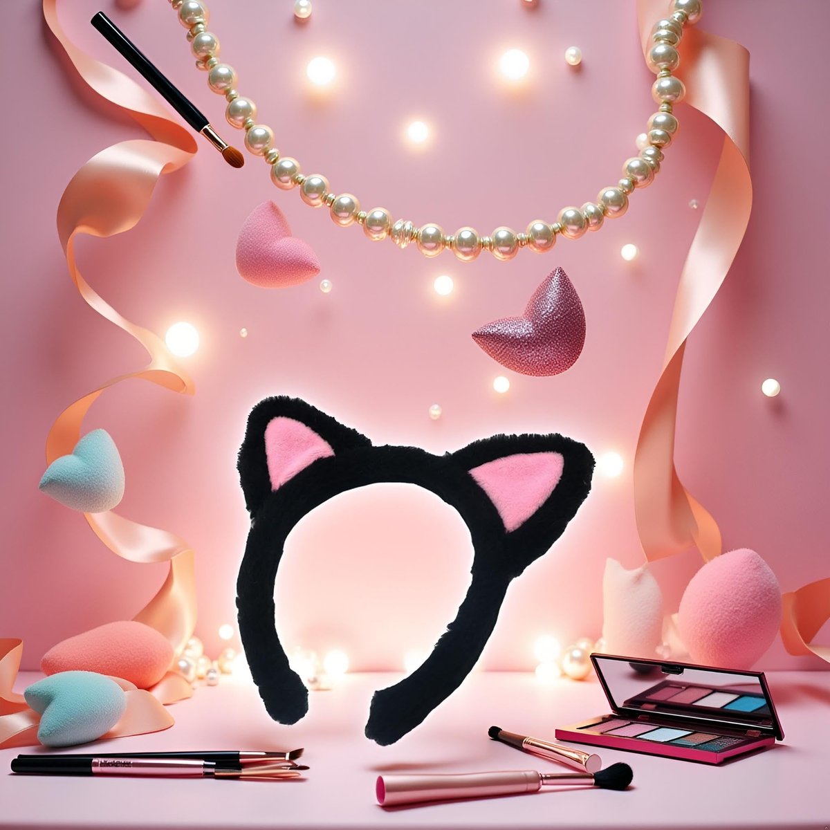 Plush Cat Ears Headbands - Soft Hair Accessories for Makeup, Shower, Teen Girls and Women - görsel 6