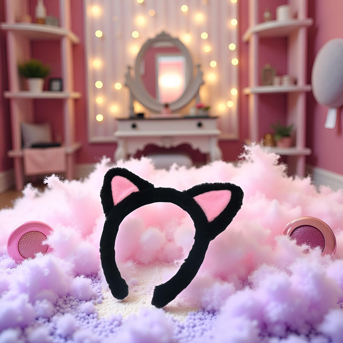 Plush Cat Ears Headbands - Soft Hair Accessories for Makeup, Shower, Teen Girls and Women - görsel 2