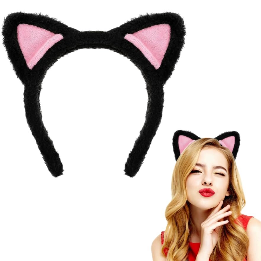 Plush Cat Ears Headbands - Soft Hair Accessories for Makeup, Shower, Teen Girls and Women - görsel 1