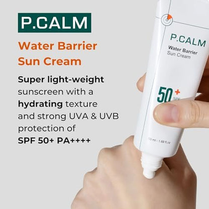 P.CALM Water Barrier Moisturizing Sun Cream – Matte-Finish SPF 50+ PA++++ Vegan Sunscreen for Dry, Oily & Sensitive Skin, No White Cast, Korean Skincare